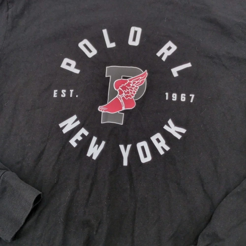 Polo‎ Ralph Lauren P-Wing Stadium Long Sleeve Shirt Men's M Black 1967 Graphic
